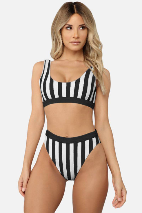 Striped Tank High Waist Bikini - EsaModa